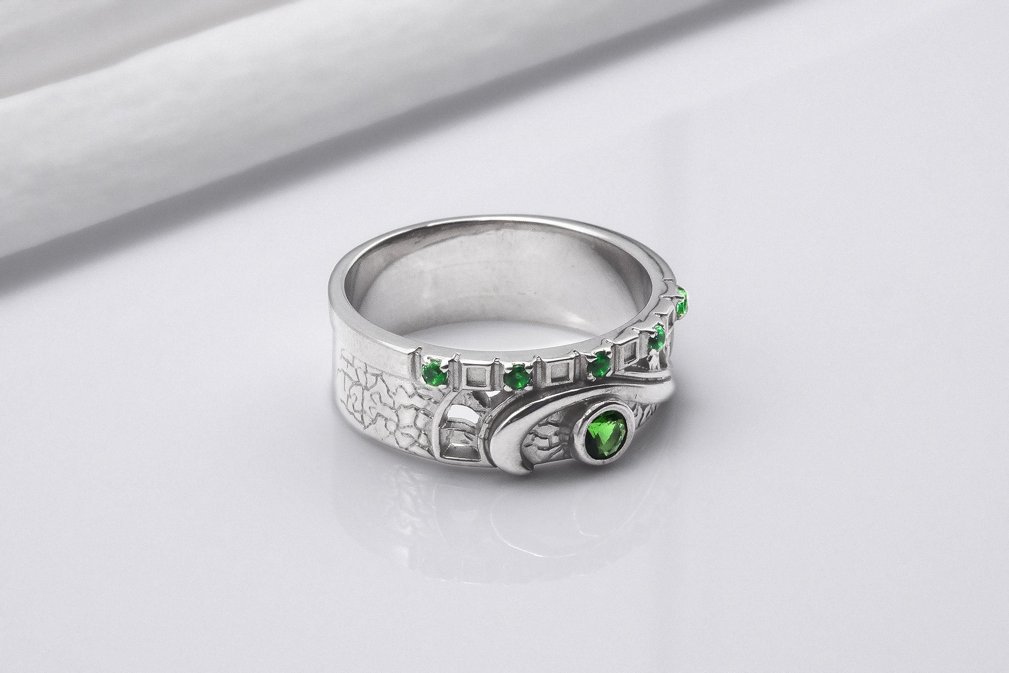 950 Platinum Ring with Green CZ, Handmade Fashion Jewelry - vikingworkshop