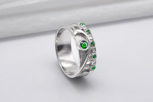 950 Platinum Ring with Green CZ, Handmade Fashion Jewelry - vikingworkshop