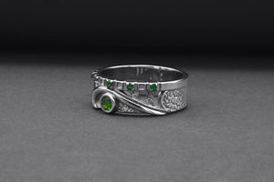 950 Platinum Ring with Green CZ, Handmade Fashion Jewelry - vikingworkshop