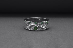 950 Platinum Ring with Green CZ, Handmade Fashion Jewelry - vikingworkshop