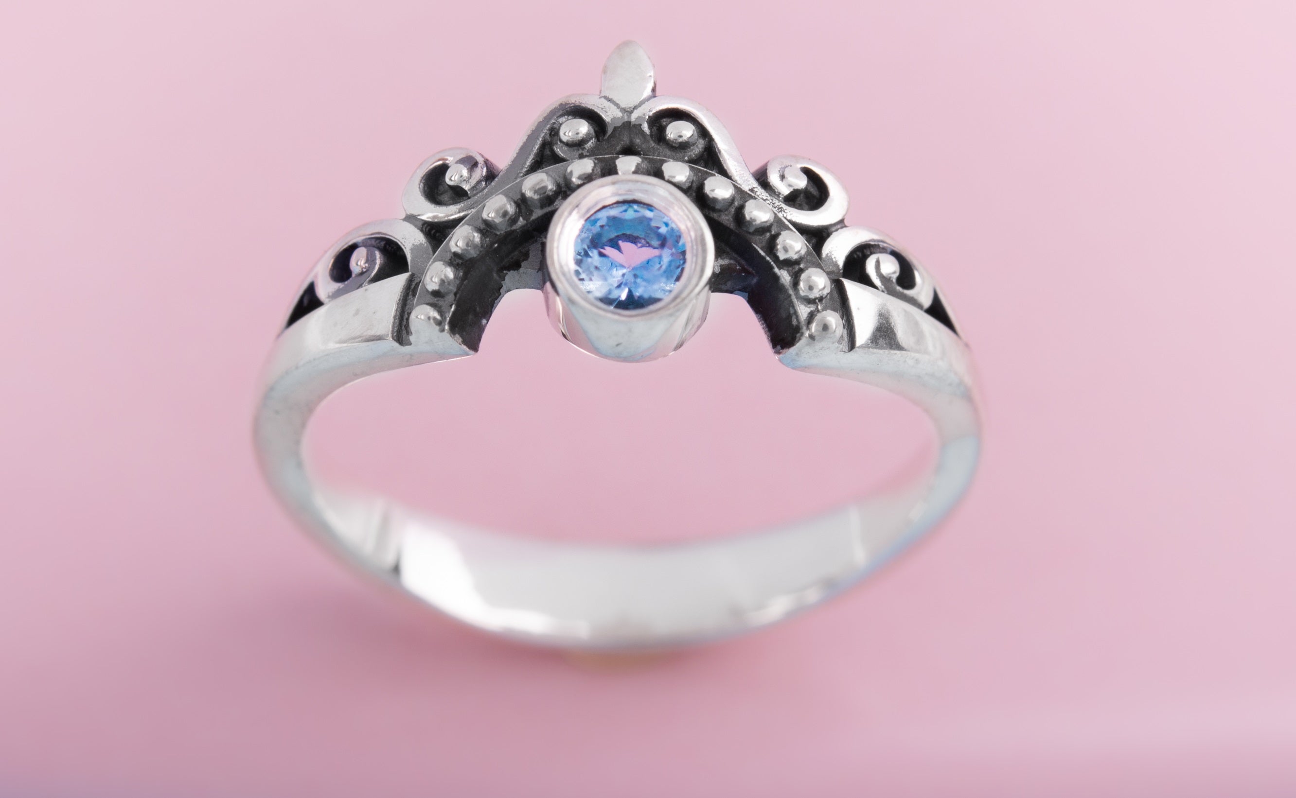 Unique Sterling Silver Fashion ring with Light Blue Gem, Handmade Jewelry - vikingworkshop