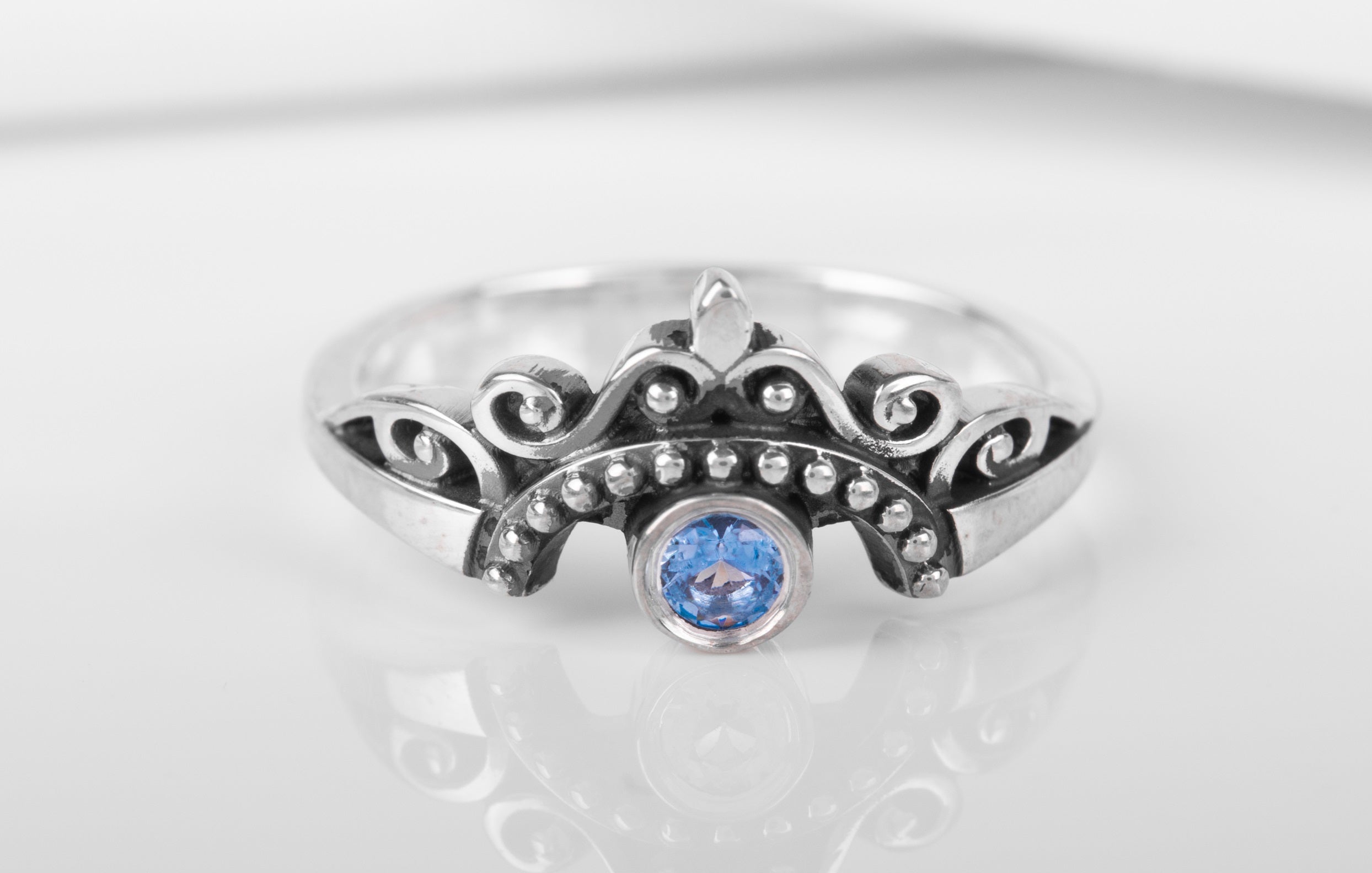 Unique Sterling Silver Fashion ring with Light Blue Gem, Handmade Jewelry - vikingworkshop