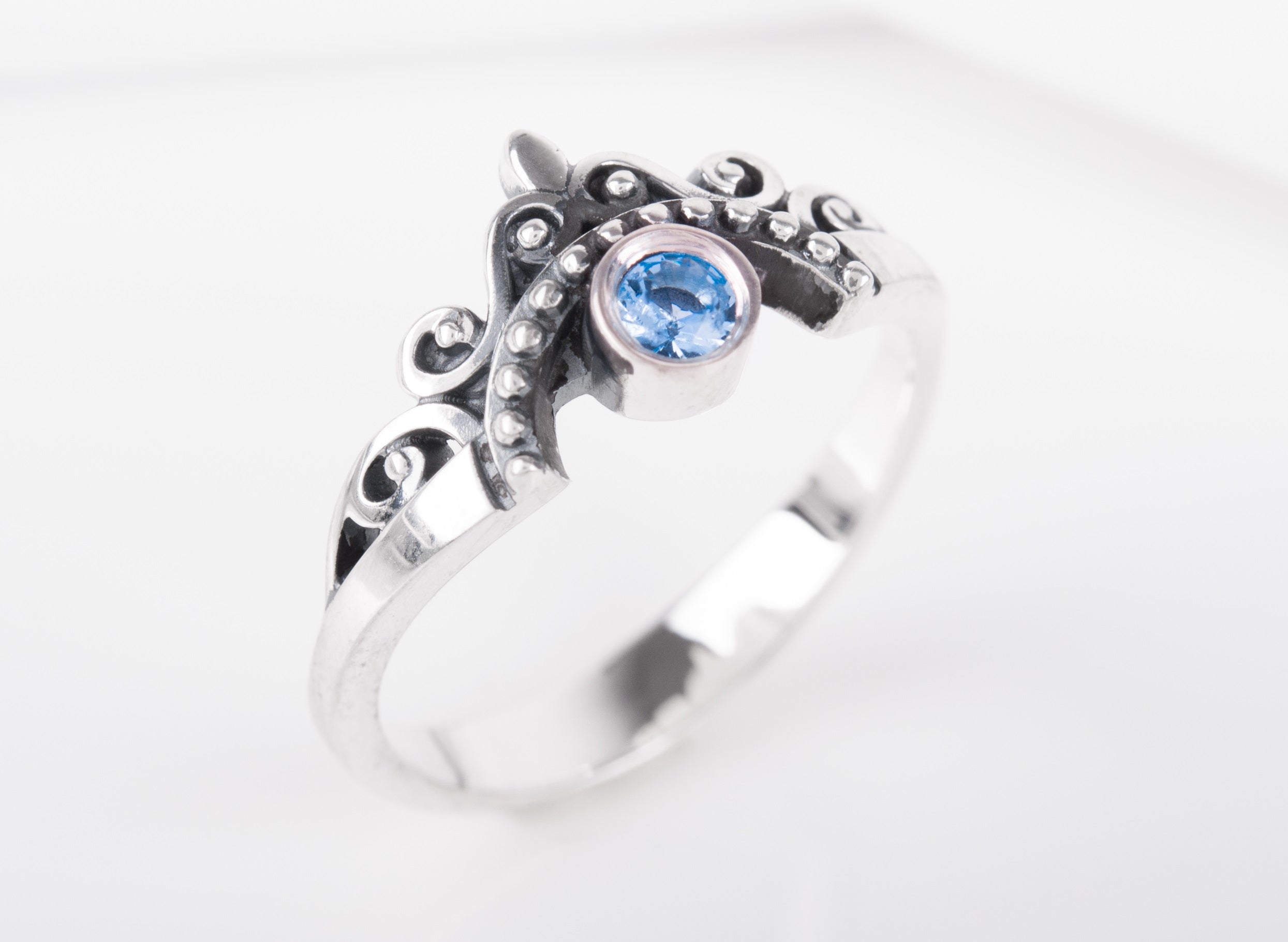 Unique Sterling Silver Fashion ring with Light Blue Gem, Handmade Jewelry - vikingworkshop