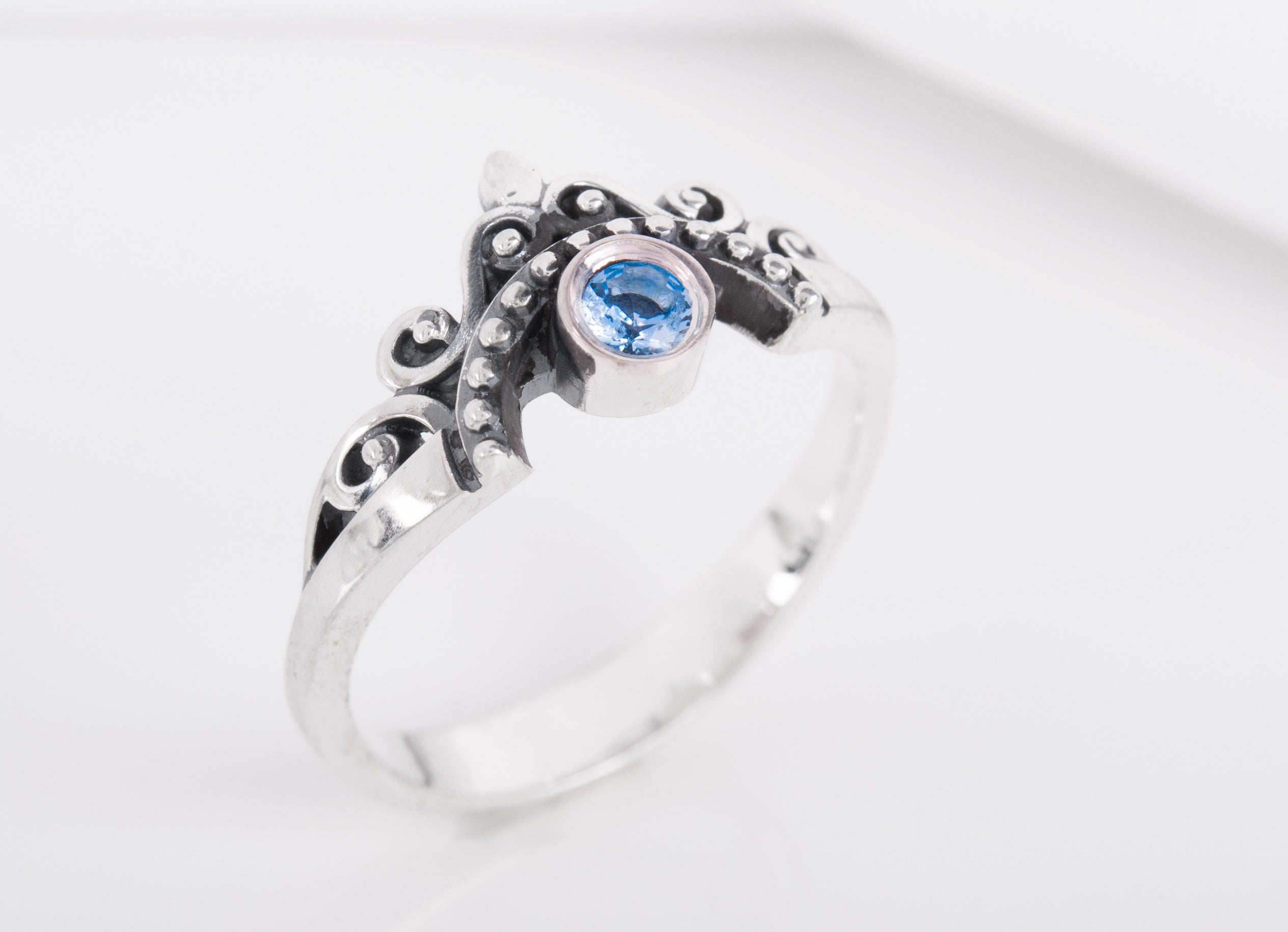 Unique Sterling Silver Fashion ring with Light Blue Gem, Handmade Jewelry - vikingworkshop