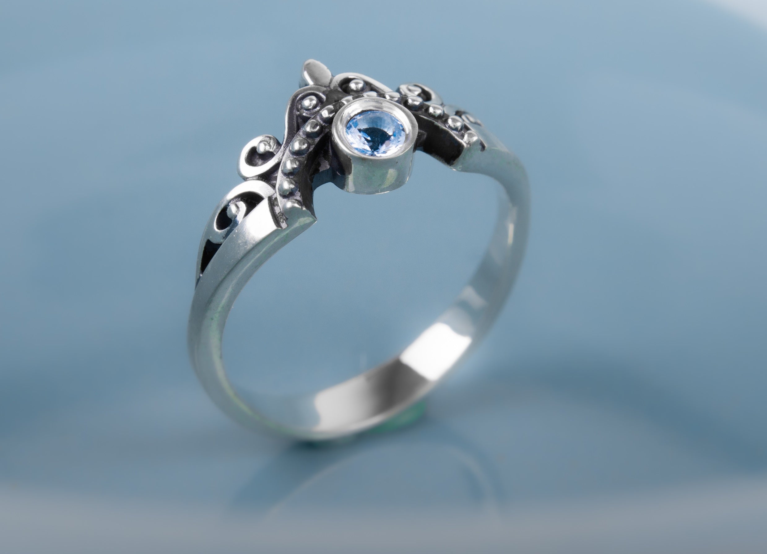 Unique Sterling Silver Fashion ring with Light Blue Gem, Handmade Jewelry - vikingworkshop