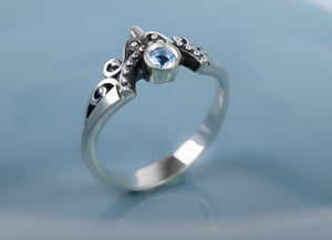 Unique Sterling Silver Fashion ring with Light Blue Gem, Handmade Jewelry - vikingworkshop