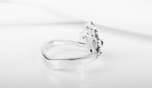 Tiny Sterling Silver Fashion ring with Green Gems, Unique Handmade Jewelry - vikingworkshop