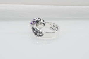 925 Silver Ring With Ametyst, Unique Handmade Jewelry - vikingworkshop