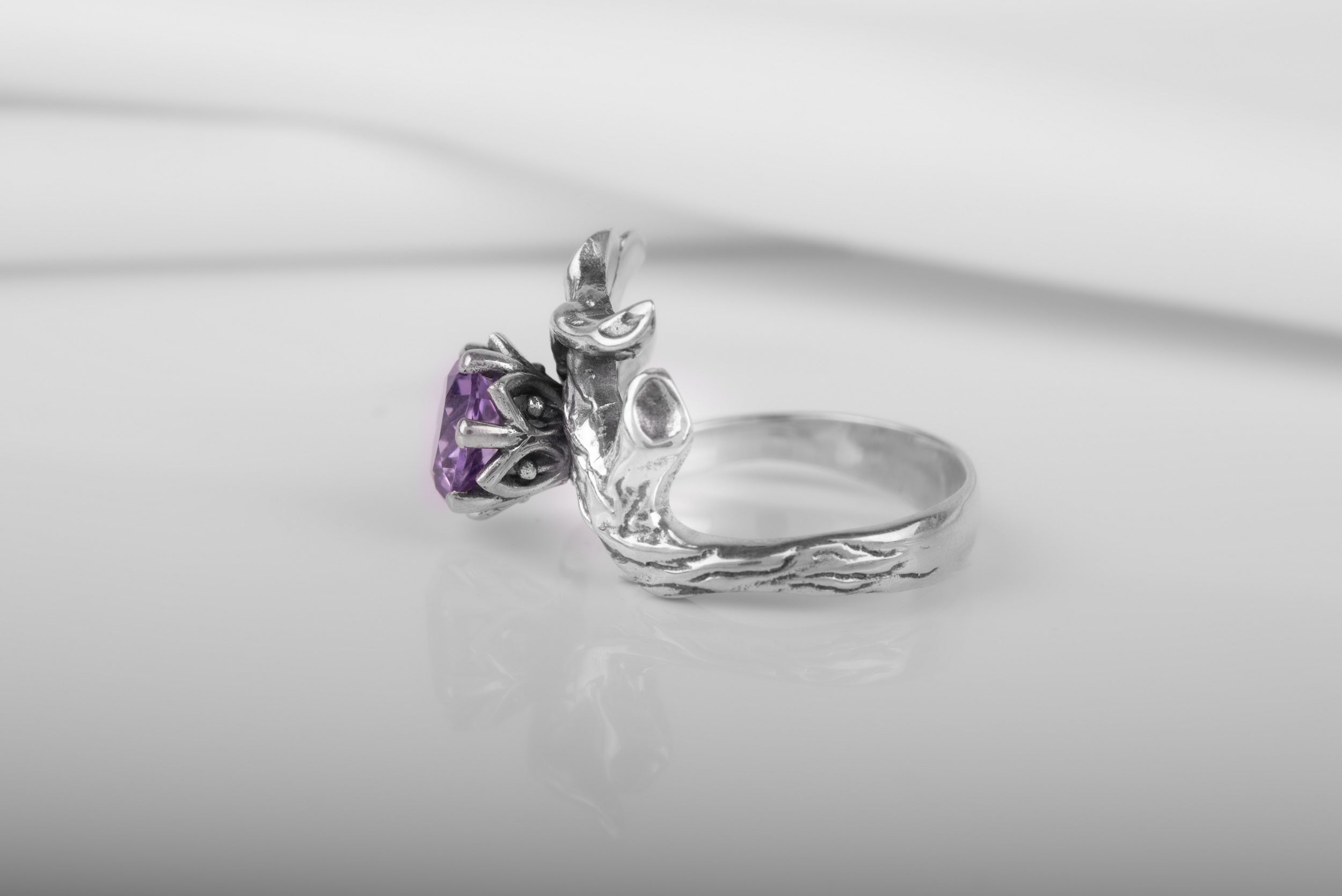 Sterling Silver Branch Ring with Purple Gem, Unique handmade Fashion Jewelry - vikingworkshop