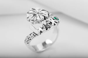 925 Silver Fashion ring with Four-leaf clover for Luck with Green gem, Unique handmade jewelry - vikingworkshop