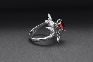 950 Platinum Tree Branch Ring with Red Gem, Handmade Fashion Jewelry - vikingworkshop