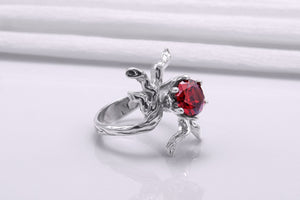 950 Platinum Tree Branch Ring with Red Gem, Handmade Fashion Jewelry - vikingworkshop