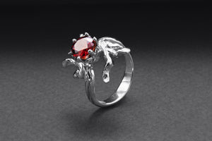 950 Platinum Tree Branch Ring with Red Gem, Handmade Fashion Jewelry - vikingworkshop