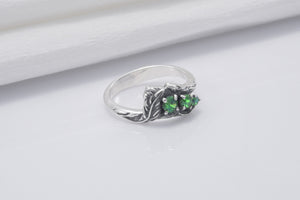 925 Silver Ring With Green Gems, Unique Handmade Jewelry - vikingworkshop
