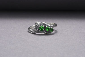 925 Silver Ring With Green Gems, Unique Handmade Jewelry - vikingworkshop