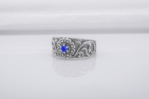 925 Silver Ring With Floral Ornament And Gem, Handmade Jewelry - vikingworkshop