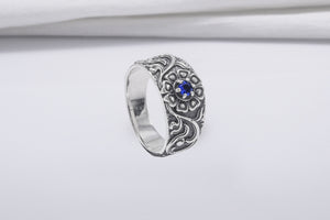 925 Silver Ring With Floral Ornament And Gem, Handmade Jewelry - vikingworkshop