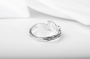 Sterling Silver Branch Ring with Leaves and Green Gem, Unique handmade Jewelry - vikingworkshop