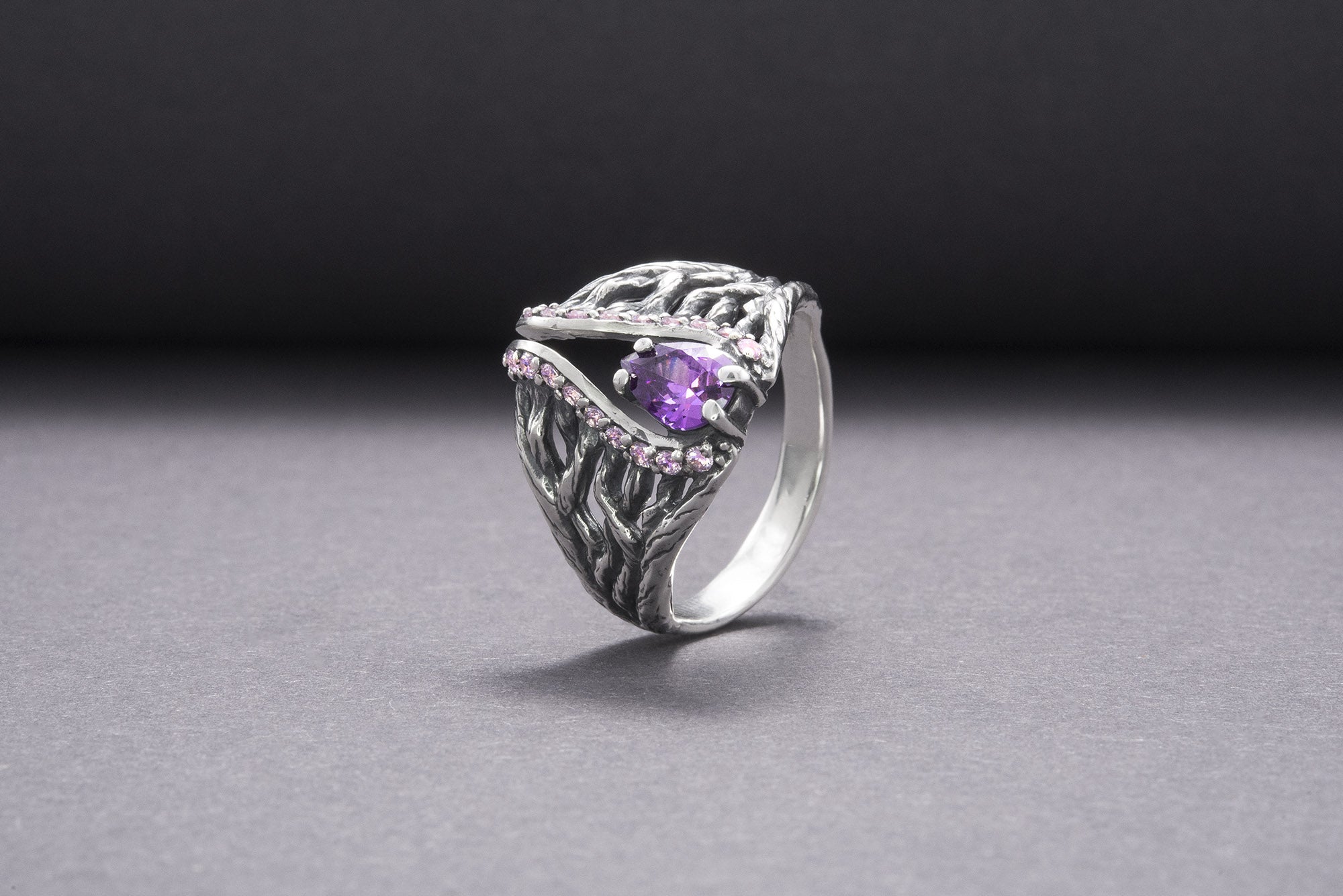 925 Silver Ring With Purple Gems, Unique Handmade Jewelry - vikingworkshop