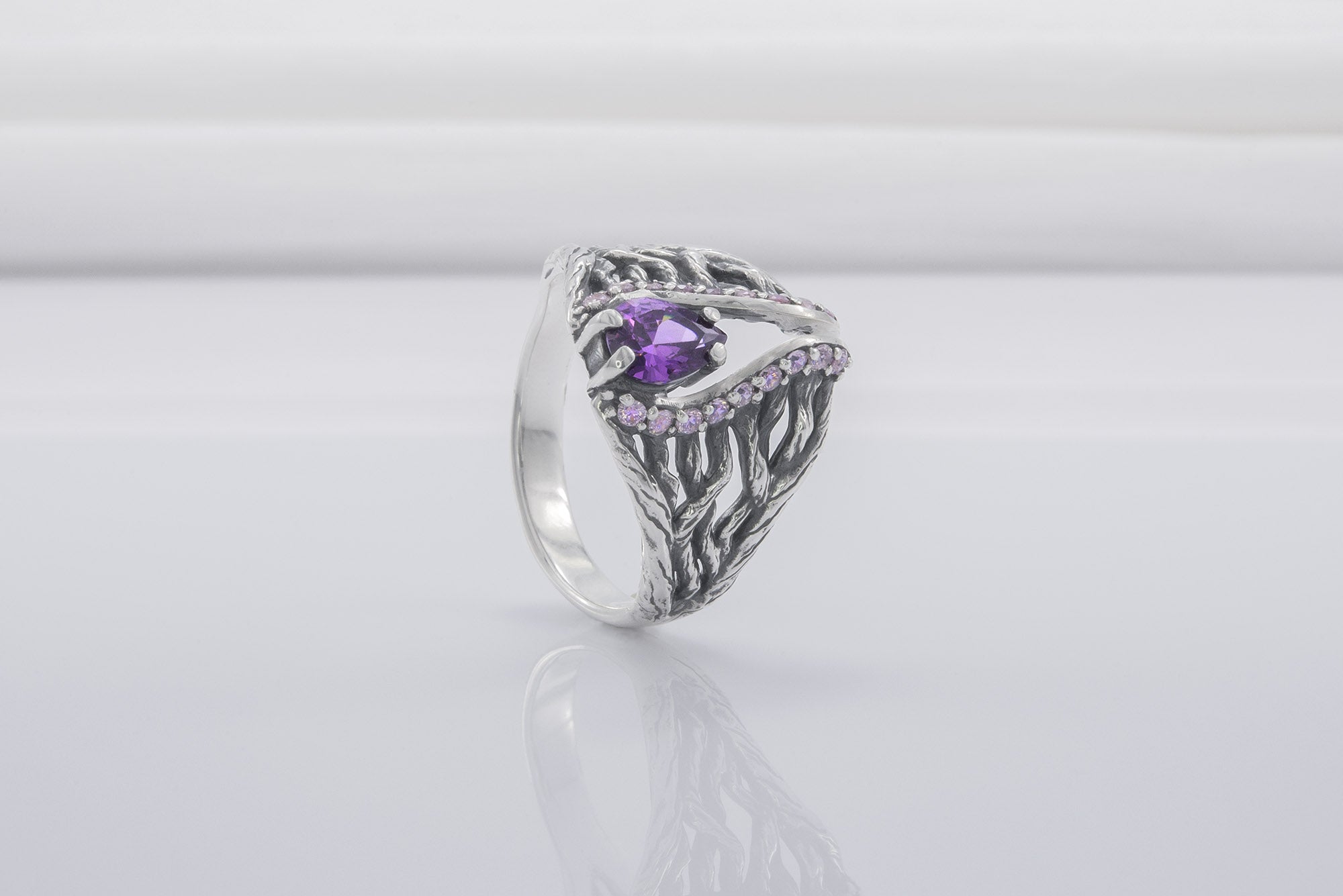 925 Silver Ring With Purple Gems, Unique Handmade Jewelry - vikingworkshop