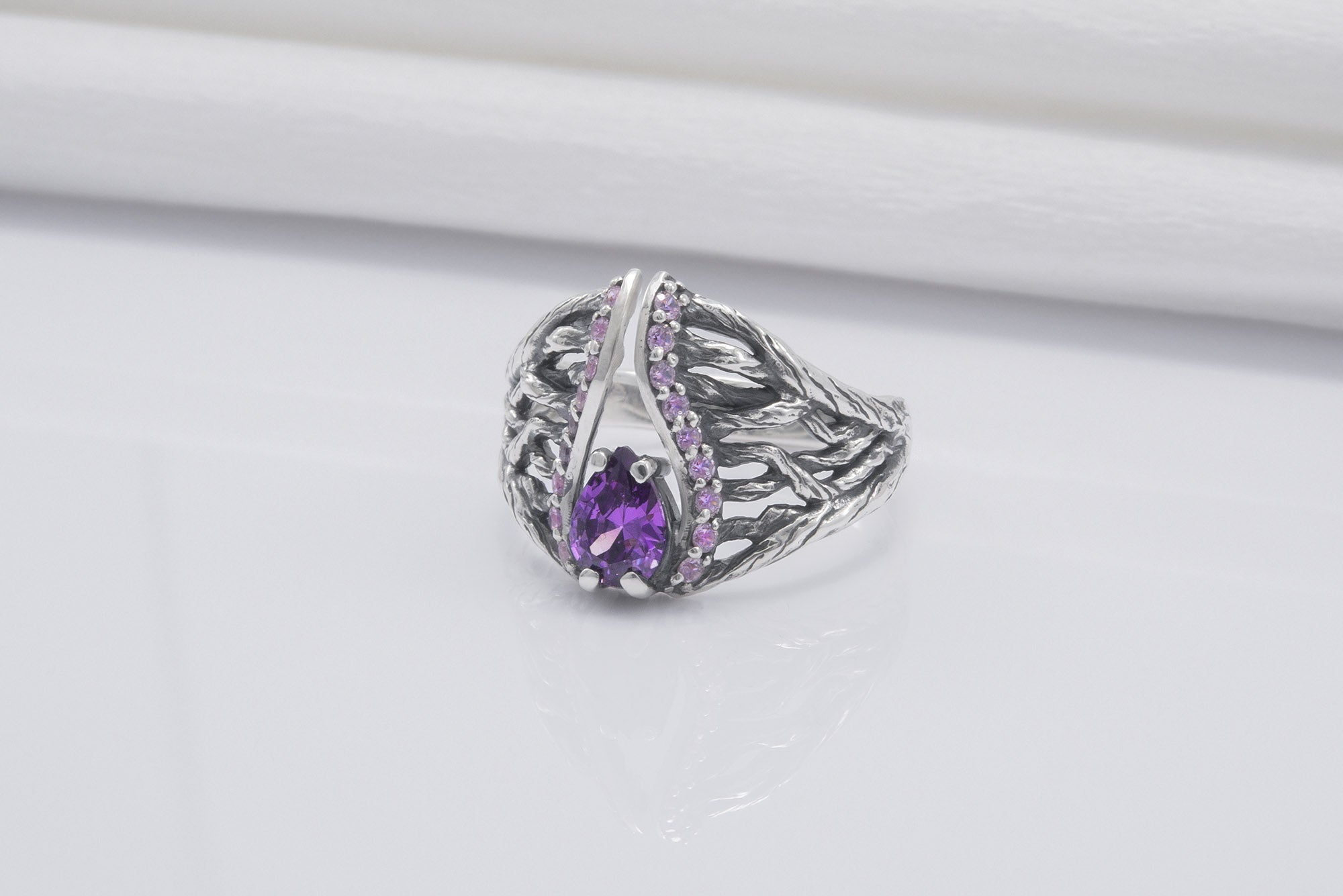 925 Silver Ring With Purple Gems, Unique Handmade Jewelry - vikingworkshop