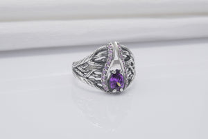 925 Silver Ring With Purple Gems, Unique Handmade Jewelry - vikingworkshop