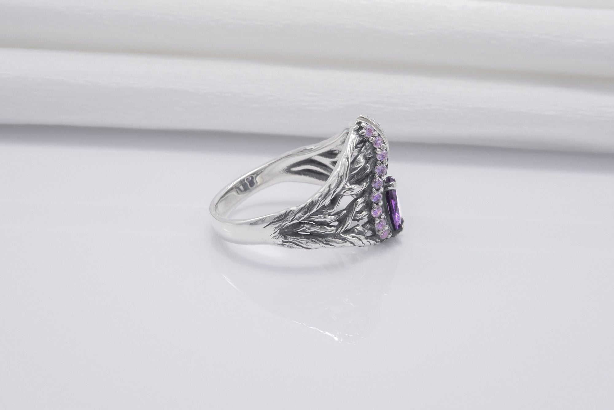 925 Silver Ring With Purple Gems, Unique Handmade Jewelry - vikingworkshop