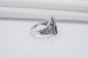 925 Silver Ring With Purple Gems, Unique Handmade Jewelry - vikingworkshop