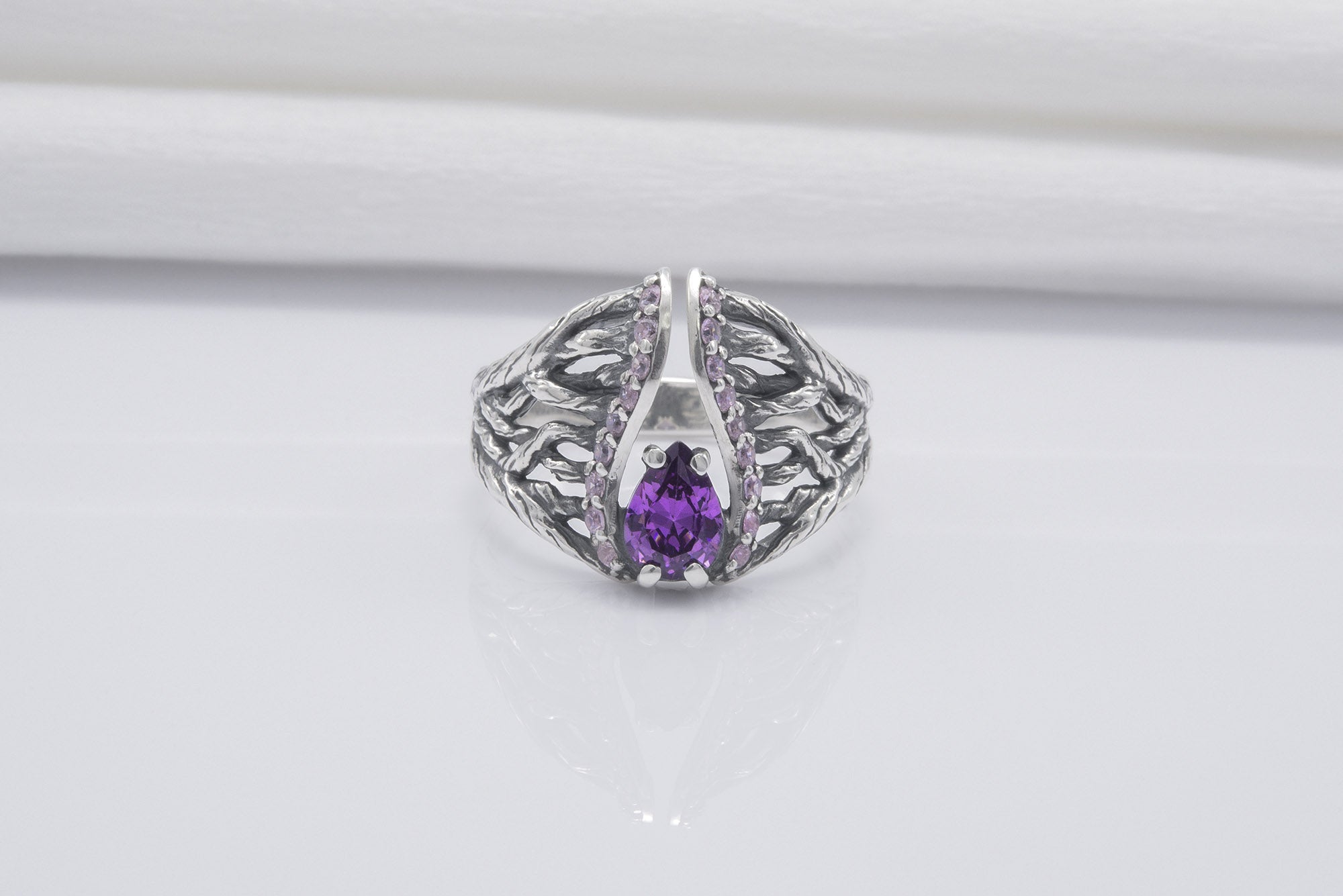 925 Silver Ring With Purple Gems, Unique Handmade Jewelry - vikingworkshop