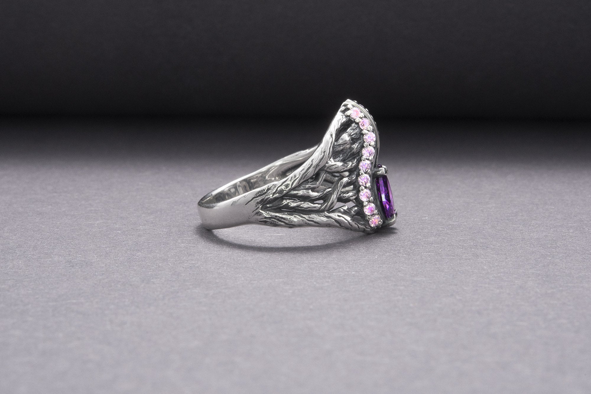 925 Silver Ring With Purple Gems, Unique Handmade Jewelry - vikingworkshop