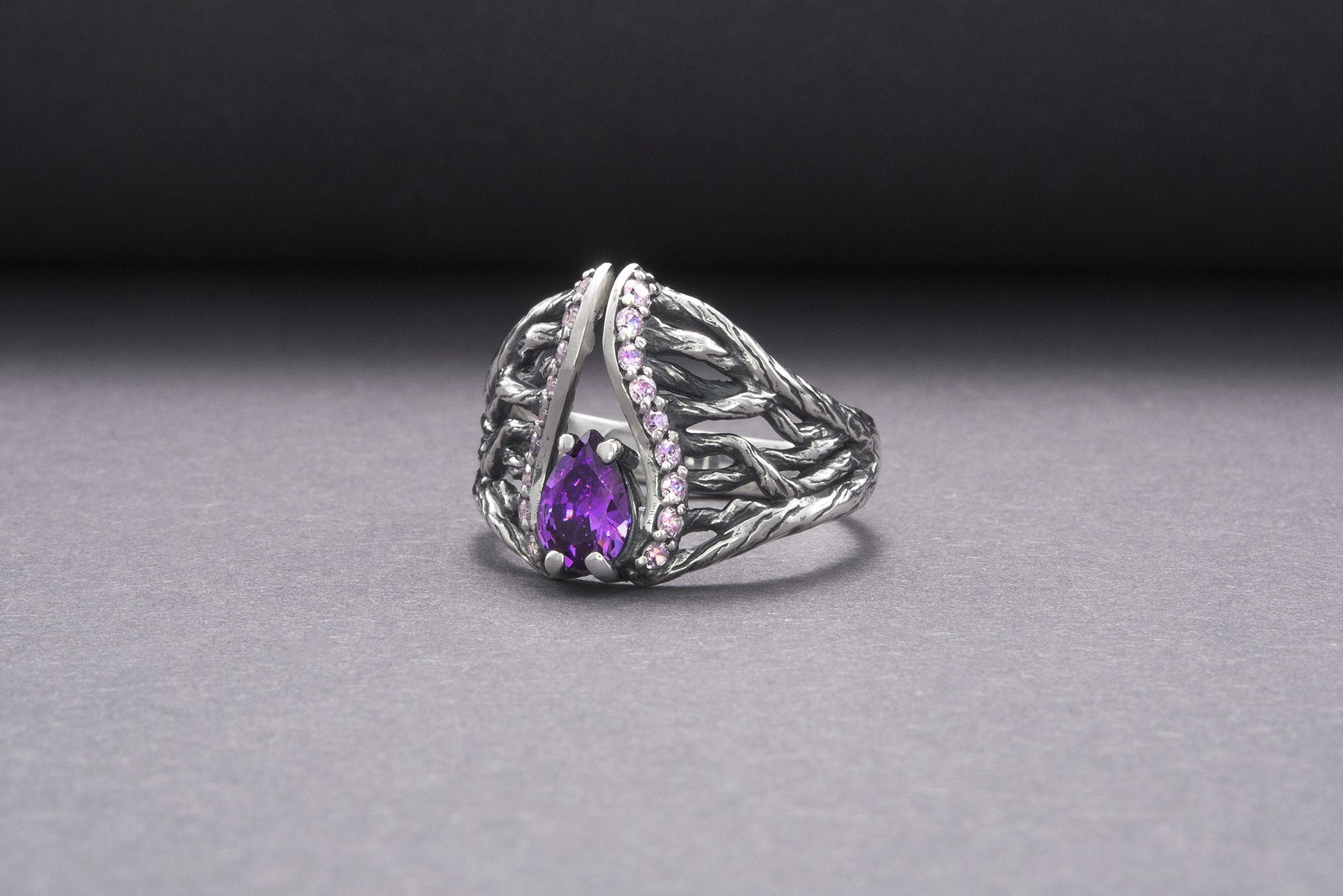 925 Silver Ring With Purple Gems, Unique Handmade Jewelry - vikingworkshop