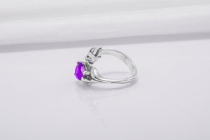 Minimalistic 925 Silver Ring With Tulip And Gem, Unique Handmade Jewelry - vikingworkshop