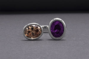 Minimalistic Sterling Silver Ring With Amber And Purple Gems, Handmade Jewelry - vikingworkshop