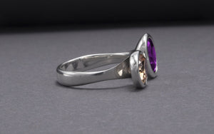 Minimalistic Sterling Silver Ring With Amber And Purple Gems, Handmade Jewelry - vikingworkshop