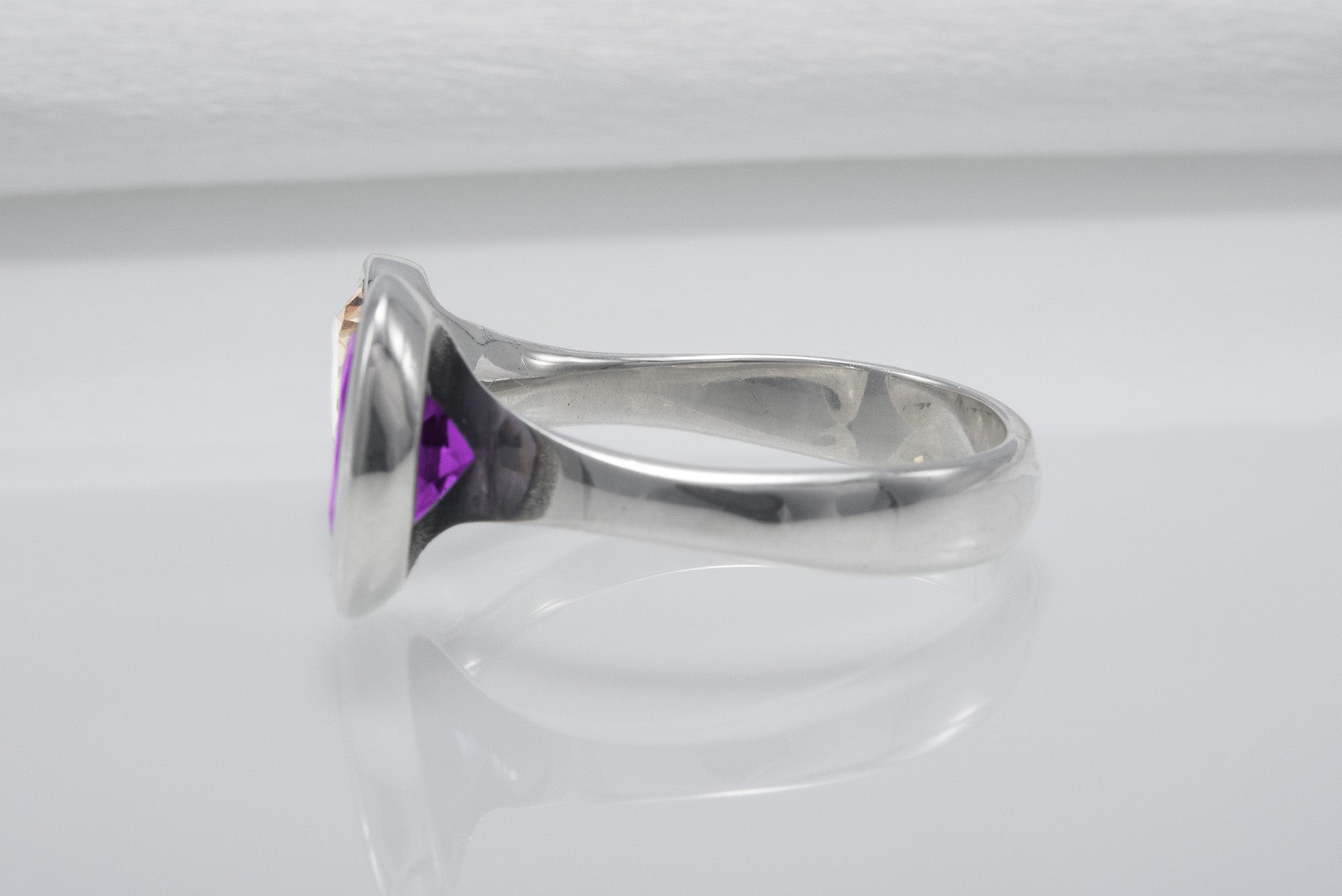 Minimalistic Sterling Silver Ring With Amber And Purple Gems, Handmade Jewelry - vikingworkshop