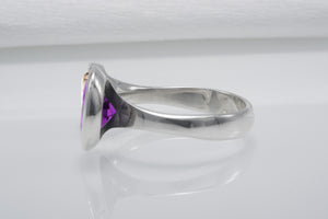 Minimalistic Sterling Silver Ring With Amber And Purple Gems, Handmade Jewelry - vikingworkshop