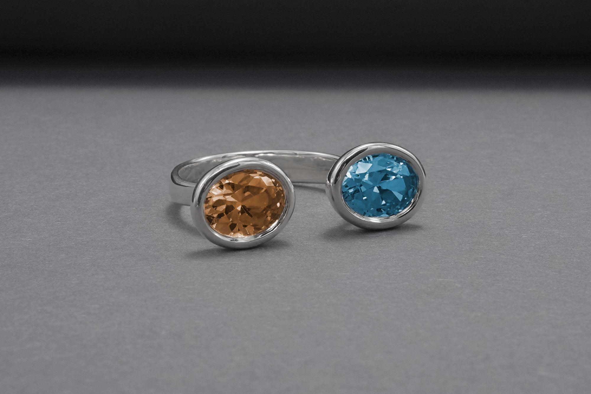 Minimalistic Sterling Silver Ring With Amber And Blue Gems, Handmade Jewelry - vikingworkshop