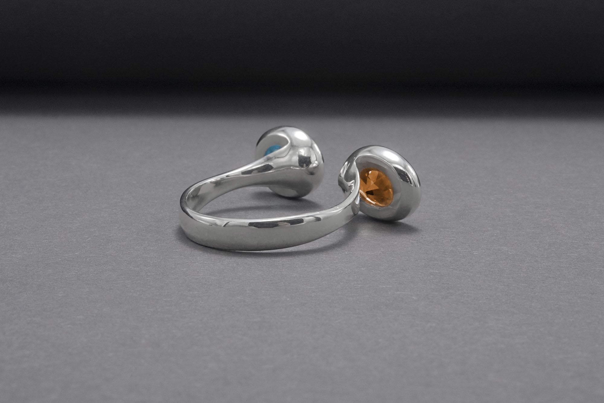 Minimalistic Sterling Silver Ring With Amber And Blue Gems, Handmade Jewelry - vikingworkshop