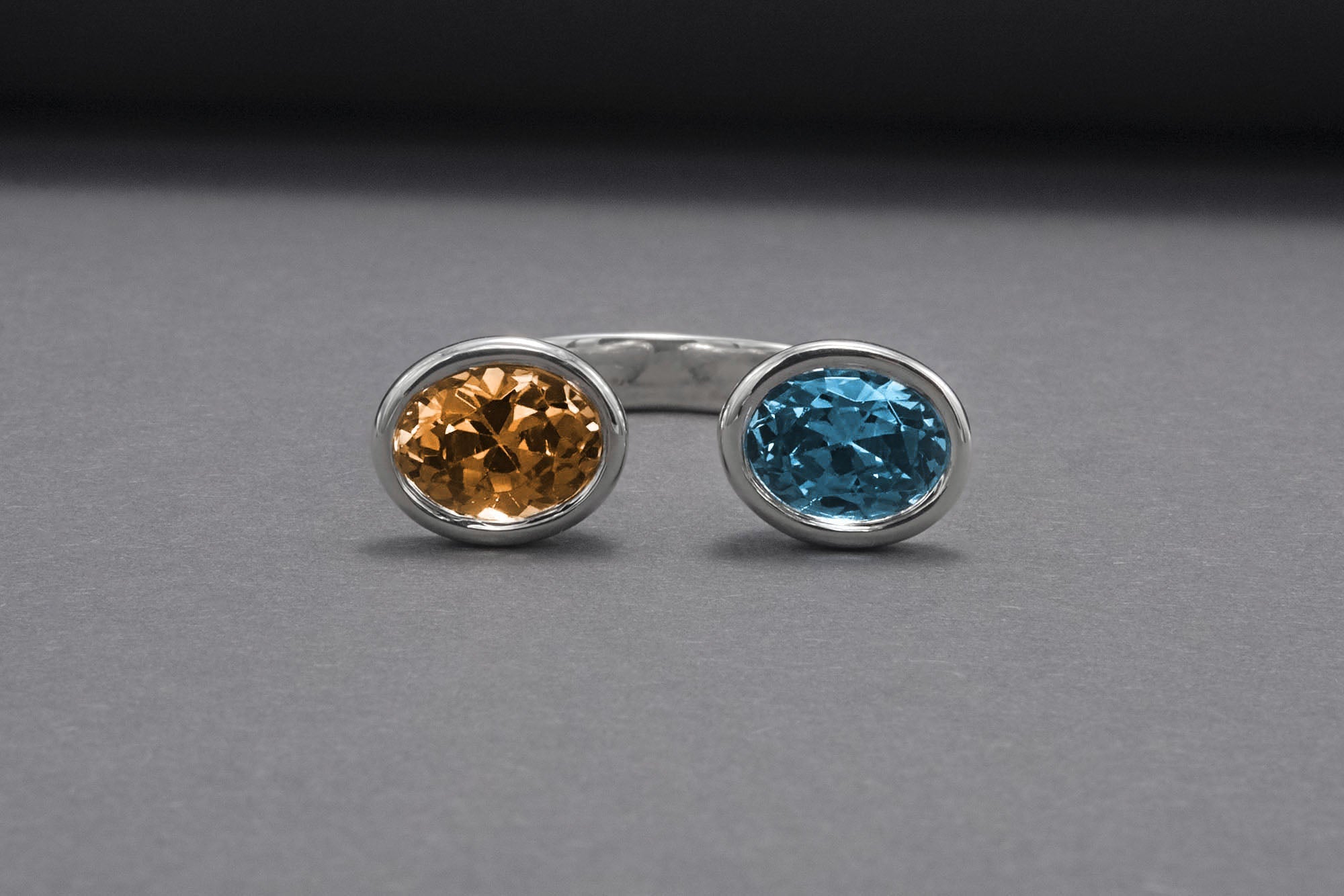 Minimalistic Sterling Silver Ring With Amber And Blue Gems, Handmade Jewelry - vikingworkshop