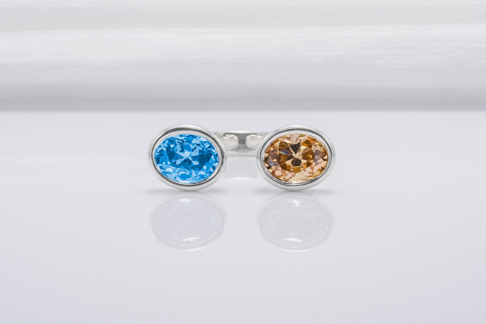 Minimalistic Sterling Silver Ring With Amber And Blue Gems, Handmade Jewelry - vikingworkshop