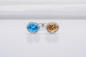 Minimalistic Sterling Silver Ring With Amber And Blue Gems, Handmade Jewelry - vikingworkshop