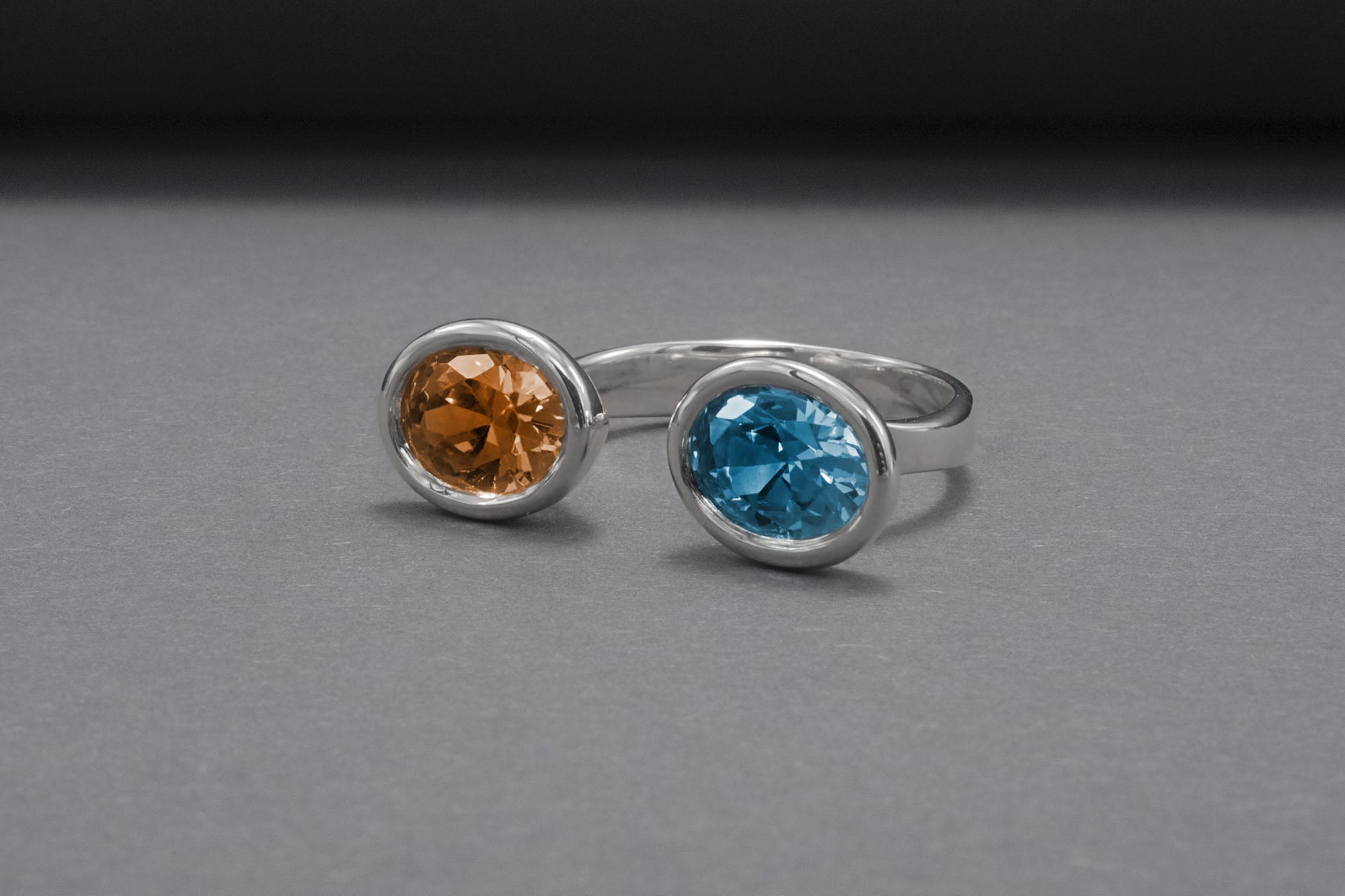 Minimalistic Sterling Silver Ring With Amber And Blue Gems, Handmade Jewelry - vikingworkshop