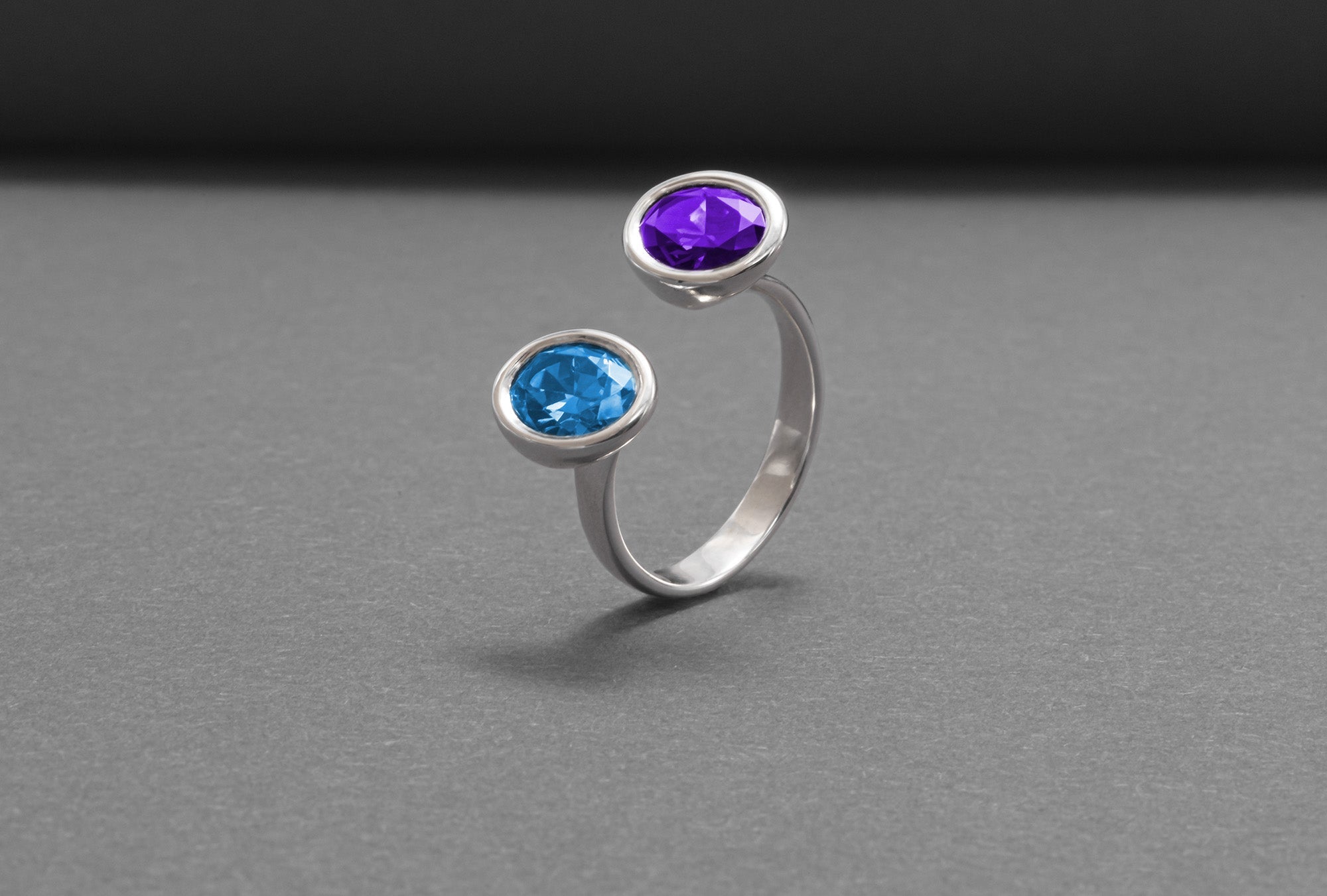 Minimalistic Sterling Silver Ring With Blue And Purple Gems, Handmade Jewelry - vikingworkshop