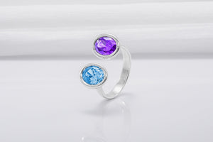 Minimalistic Sterling Silver Ring With Blue And Purple Gems, Handmade Jewelry - vikingworkshop