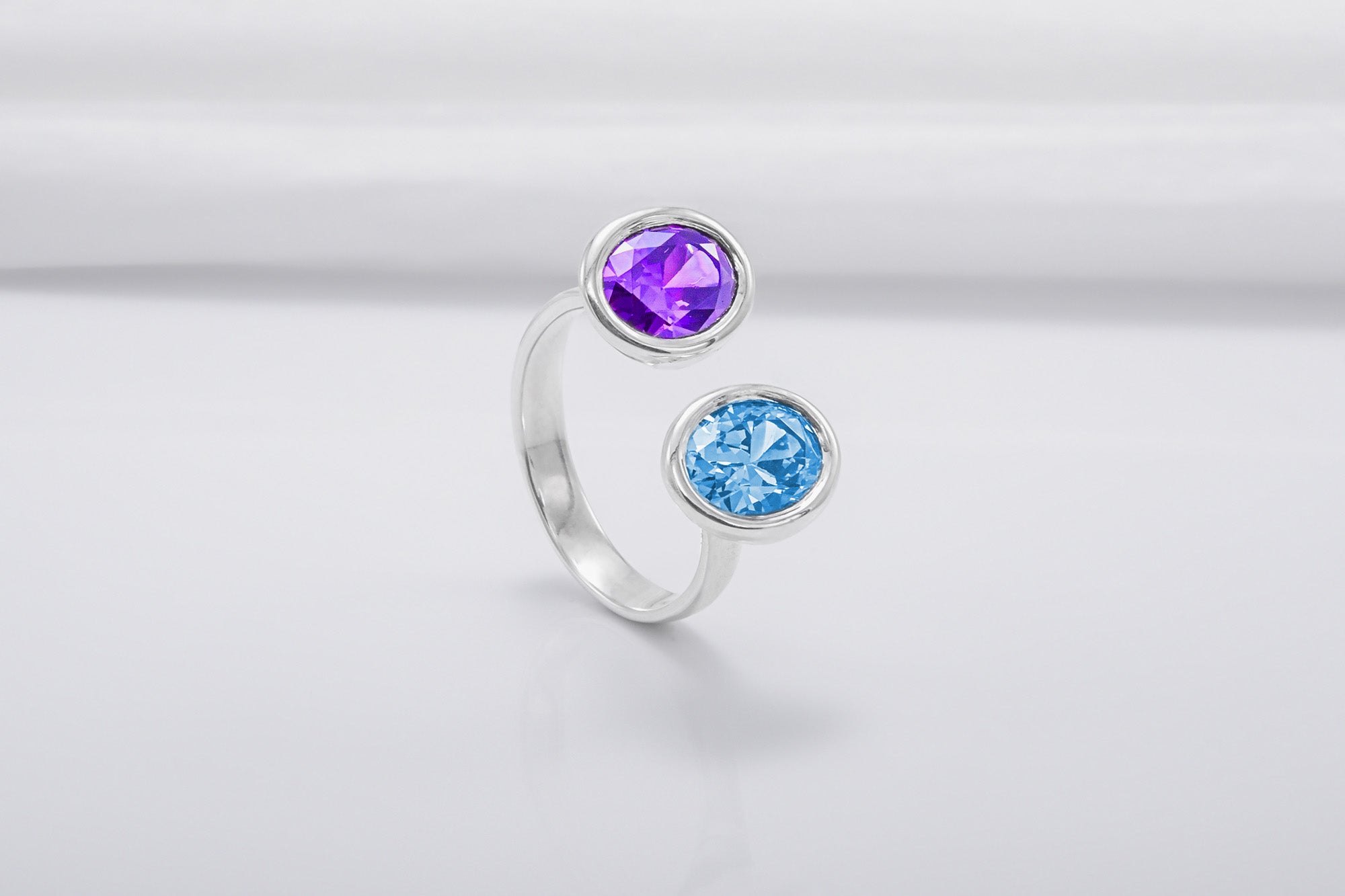 Minimalistic Sterling Silver Ring With Blue And Purple Gems, Handmade Jewelry - vikingworkshop