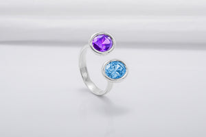 Minimalistic Sterling Silver Ring With Blue And Purple Gems, Handmade Jewelry - vikingworkshop