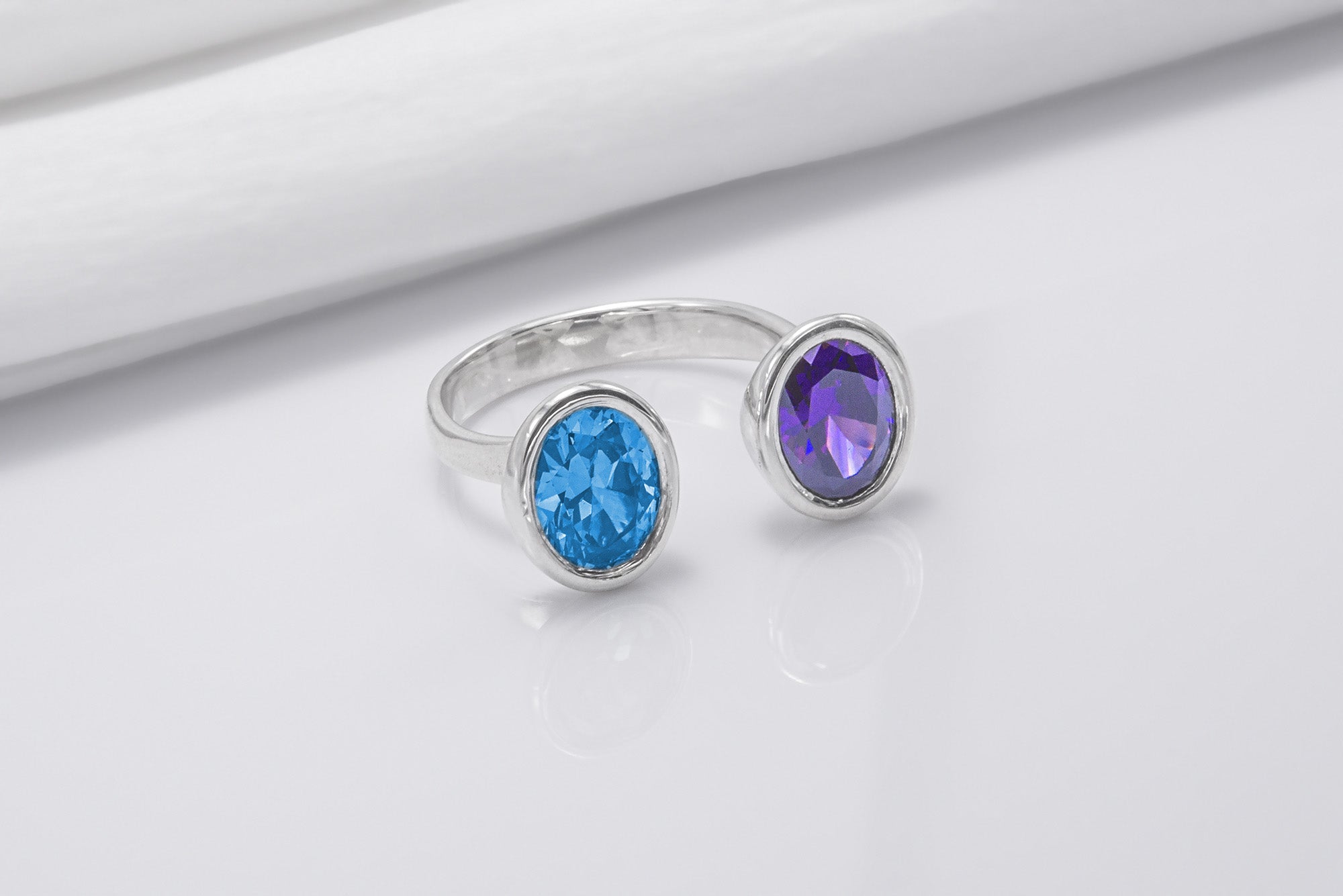 Minimalistic Sterling Silver Ring With Blue And Purple Gems, Handmade Jewelry - vikingworkshop