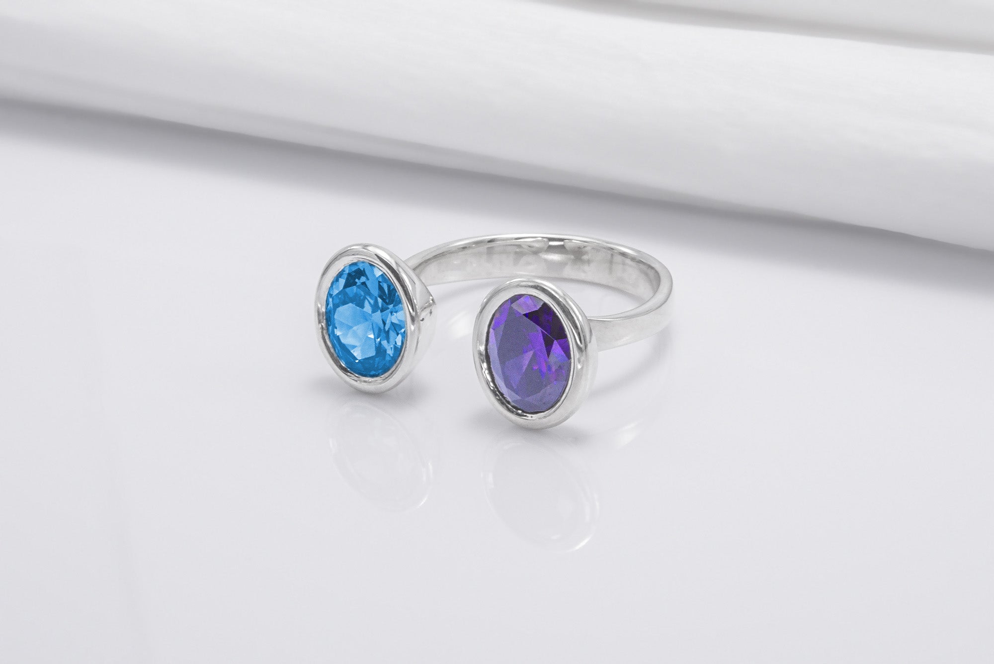 Minimalistic Sterling Silver Ring With Blue And Purple Gems, Handmade Jewelry - vikingworkshop