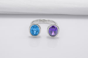 Minimalistic Sterling Silver Ring With Blue And Purple Gems, Handmade Jewelry - vikingworkshop