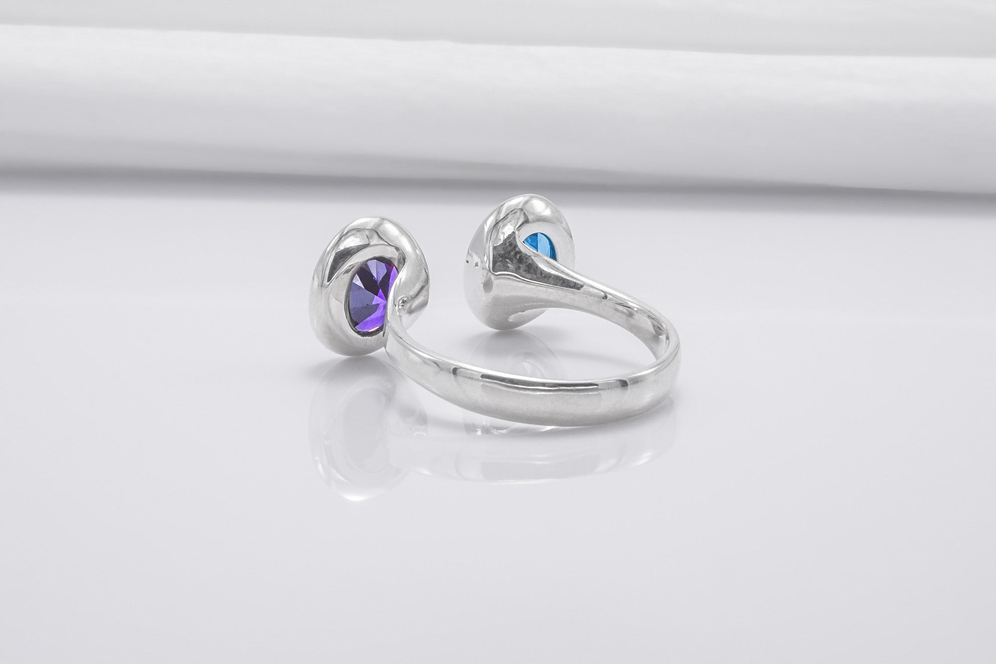 Minimalistic Sterling Silver Ring With Blue And Purple Gems, Handmade Jewelry - vikingworkshop